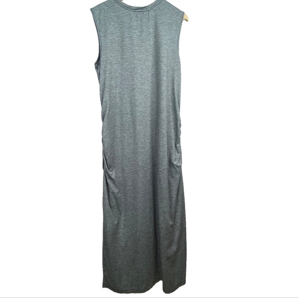 Athleta Maxi Dress 2X Ruched Henley Microstripe Stretch Beach Resort Lightweight - Picture 7 of 12